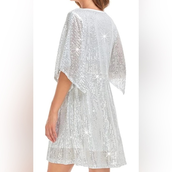 White with silver sequins mini dress —size S - Picture 3 of 9
